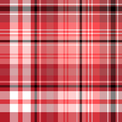 Seamless pattern in lovely red, warm pink, black and white colors for plaid, fabric, textile, clothes, tablecloth and other things. Vector image.