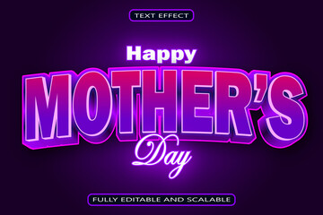 Fototapeta na wymiar Happy Mother's Day Editable Text Effect 3 Dimension Neon Style