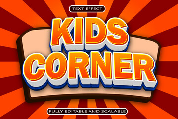 Fototapeta na wymiar Kids Corner Editable Text Effect 3 Dimension Comic Style