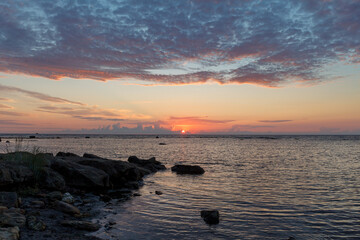 Fototapeta na wymiar Sunset over the Baltic sea. Rocky coast in Estonia.
