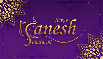 Happy festival of Ganesh Chaturthi with gold lord Ganesha illustration - obrazy, fototapety, plakaty