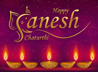Happy festival of Ganesh Chaturthi with gold lord Ganesha illustration