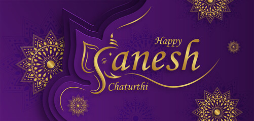 Happy festival of Ganesh Chaturthi with gold lord Ganesha illustration