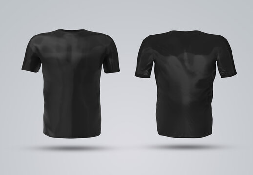 Isolated black t-shirt with shadow Mockup. Template of jersey on white background