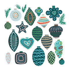 A set of Christmas tree toys. Christmas design