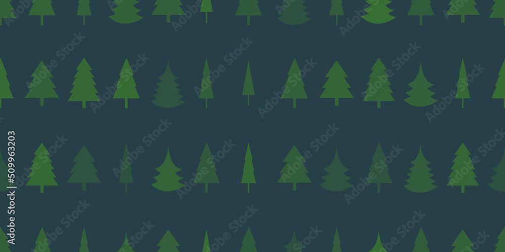 Aufkleber dark green seamless pattern of simple trees of various shapes - texture, vector background design