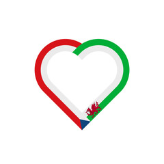 unity concept. heart ribbon icon of czech republic and wales flags. vector illustration isolated on white background