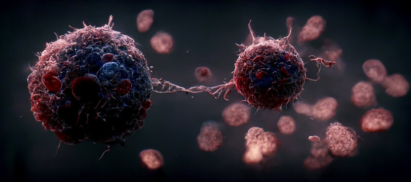 Cancer Cells dividing, tumor growth, T-Cells immunotherapy,  oncology concept, cancer treatment, personalized therapy  3d rendering