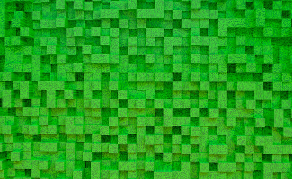 Abstract 3d square pixels template green colors. The concept of games background. Abstract square pixels template. 3d rendering illustration..