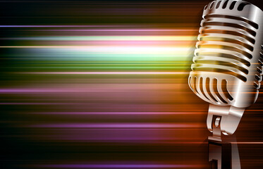 abstract dark blur music background with retro microphone - 509966807