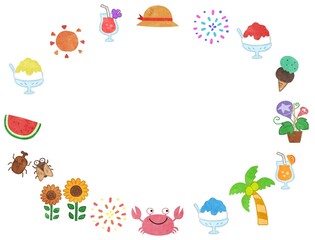夏のイラスト素材・イメージ　円フレーム　