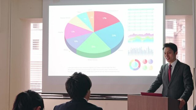 講義する男性　プレゼンテーション　発表