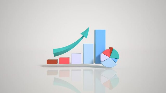Digital multicolored histogram with a growing business concept. Technological diagram, statistics . Camera movement. 3d animation with 4K resolution
