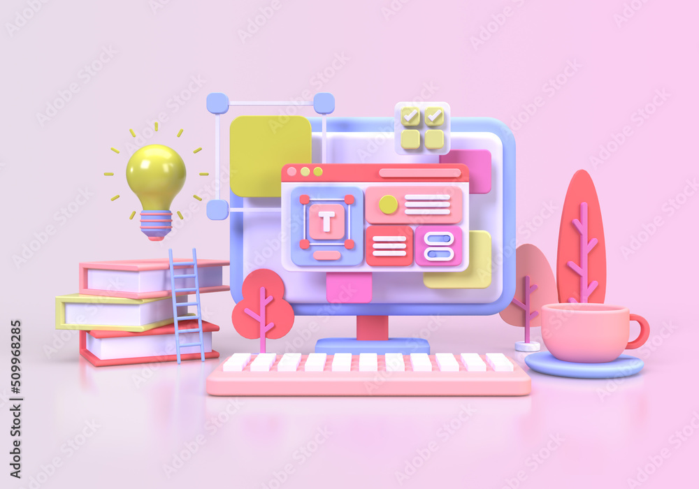 Wall mural web development for ui ux design concept illustration landing page template business idea background