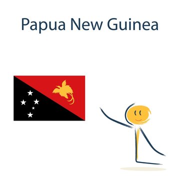 Character With The Flag Of Papua New Guinea. Teaching Children Geography And Countries Of The World