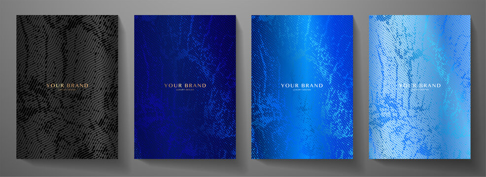Modern elegant cover design set. Luxury fashionable background with abstract digital marble pattern in, black, blue color. Elite premium vector template for menu, brochure, flyer layout, presentation