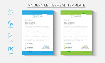 corporate modern letterhead design template with blue, green color. creative modern letter head design template for your project. letterhead, letter head, Business letterhead design.