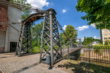The oldest iron suspension bridge in Europe (1827). Ozimek, Opole Voivodeship, Poland.