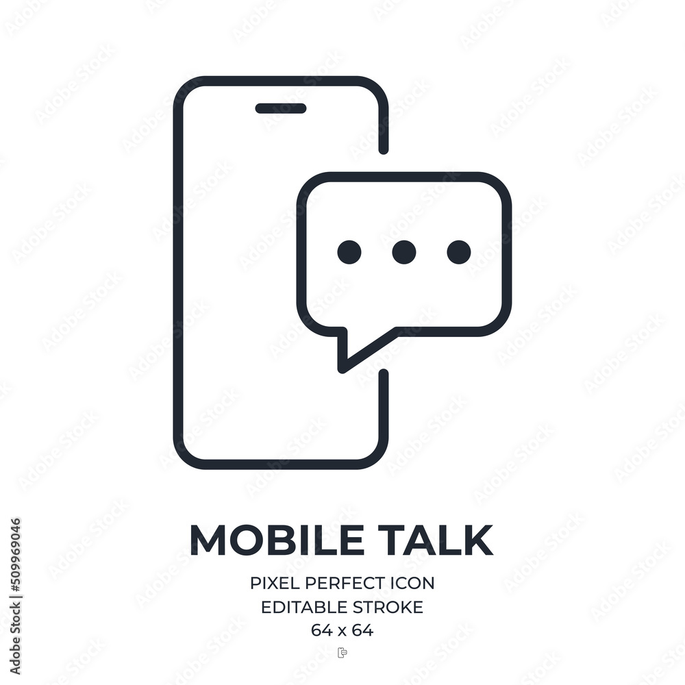 Canvas Prints mobile phone conversation editable stroke outline icon isolated on white background flat vector illu