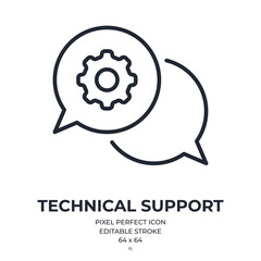 Technical support concept editable stroke outline icon isolated on white background flat vector illustration. Pixel perfect. 64 x 64. - obrazy, fototapety, plakaty