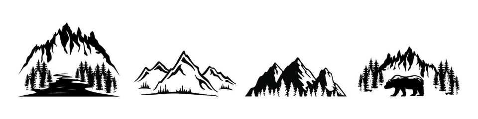 Fototapeta na wymiar Mountains icon vector set. hike, travel illustration sign collection. camping symbol.
