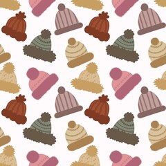 Winter hat seamless cartoon pattern for fabrics and packaging and linens and kids and wrapping paper