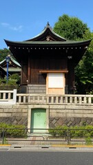 The ancient wooden shrine structure with small secretive gate, Japanese shrine year 2022 “Gojyoten Jinjya” June 10th