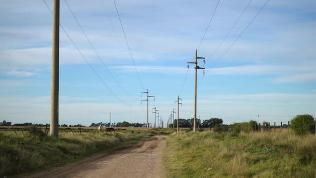 Rural dirt road with cement electric poles