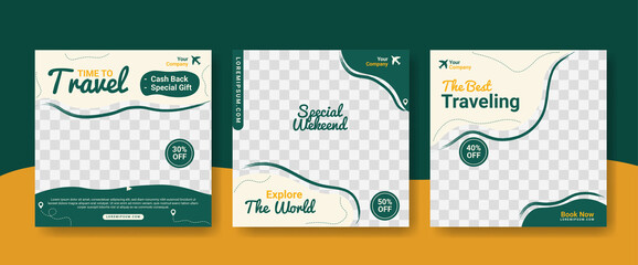 Set of travel social media post template