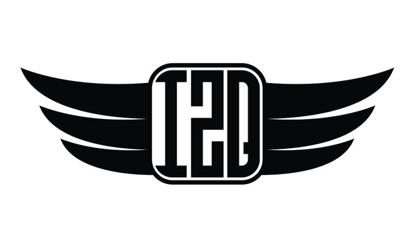 IZQ three Letter wing symbol minimalist creative concept icon professional logo design, Vector template