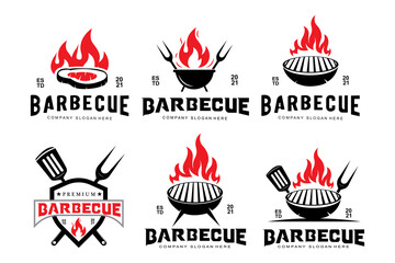 Fototapeta na wymiar Barbeque Logo Design, roast beef illustration, grill icon