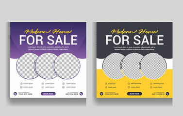 Real Estate Social Media Post Design. Real Estate or Home Sale Social Media Promotion, Square flyer design Template