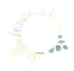 Watercolor hand drawn frame with blue magnolia flowers