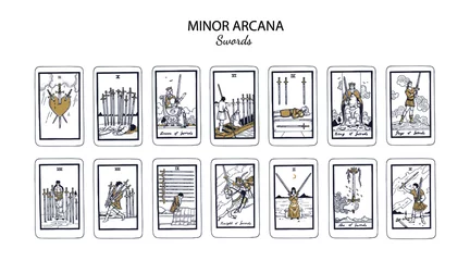 Fotobehang Tarot  Minor Arcana vector set Swords (part1) . Hand drawn illustration © Wonder studio