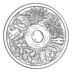 bibimbap korea or korean cuisine traditional food isolated doodle hand drawn sketch with outline style