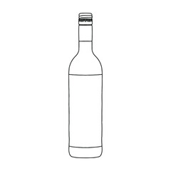 Wine bottle mockup with label. Hand drawn vector illustration. It can serve as a layout for future design and publicity of your product.