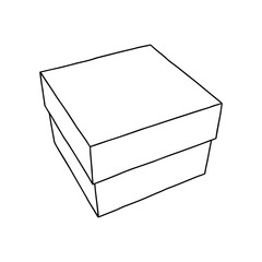Outline box with a lid mockup. Vector illustration. Empty cardboard container template.