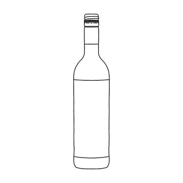 Wine bottle mockup with label. Hand drawn vector illustration. It can serve as a layout for future design and publicity of your product.