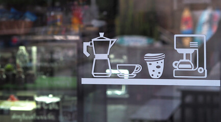 coffee  symbol icon on glass door.