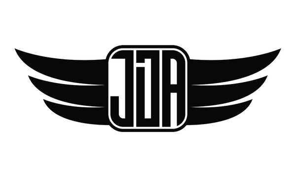 JDA three Letter Wings Flying Initial wing symbol minimalist creative concept flag icon professional logo design Vector template