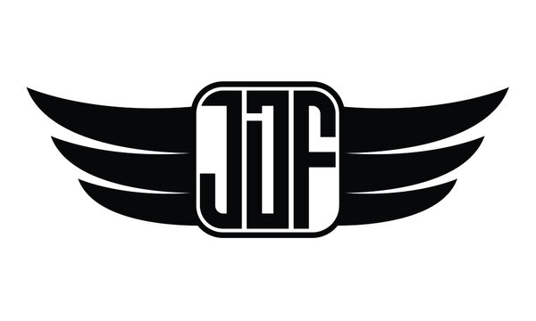 JDF three Letter Wings Flying Initial wing symbol minimalist creative concept flag icon professional logo design Vector template