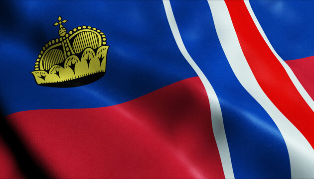3D Waving Liechtenstein City Flag of Schaan Closeup View