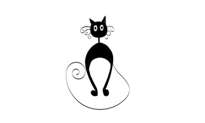 Simple Cat Line Art. Black Cat Silhouette for print or use as poster, card, flyer, Tattoo or T Shirt