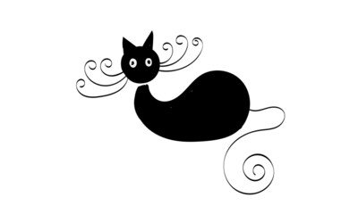 Simple Cat Line Art. Black Cat Silhouette for print or use as poster, card, flyer, Tattoo or T Shirt