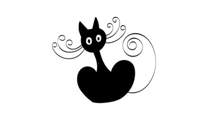 Simple Cat Line Art. Black Cat Silhouette for print or use as poster, card, flyer, Tattoo or T Shirt