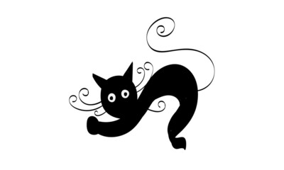 Simple Cat Line Art. Black Cat Silhouette for print or use as poster, card, flyer, Tattoo or T Shirt