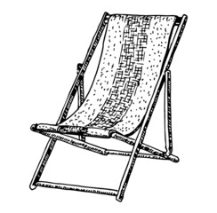 Sketch Wooden chaise lounge on a white background. Hand drawn each chair icon - beach chaise longue. Vacation and travel concept. Beach chair - obrazy, fototapety, plakaty