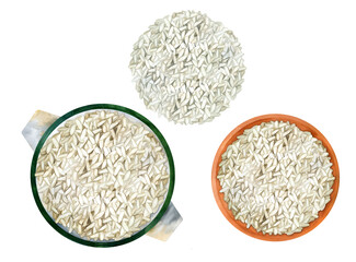White rice in a bowl close-up watercolor