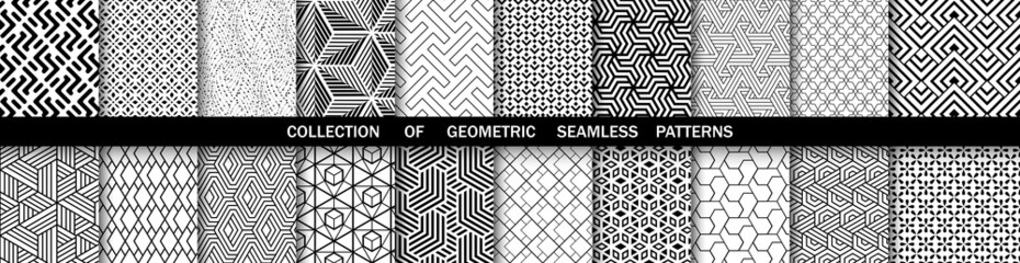 Geometric set of seamless gray and black patterns. Simpless vector graphics