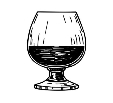 recommend clip art: Brandy glass isolated on white background. Cognac in glass. Sketch glass drink draw by hand. Wine Glass sketch icon. Vector illustration isolated on white background.